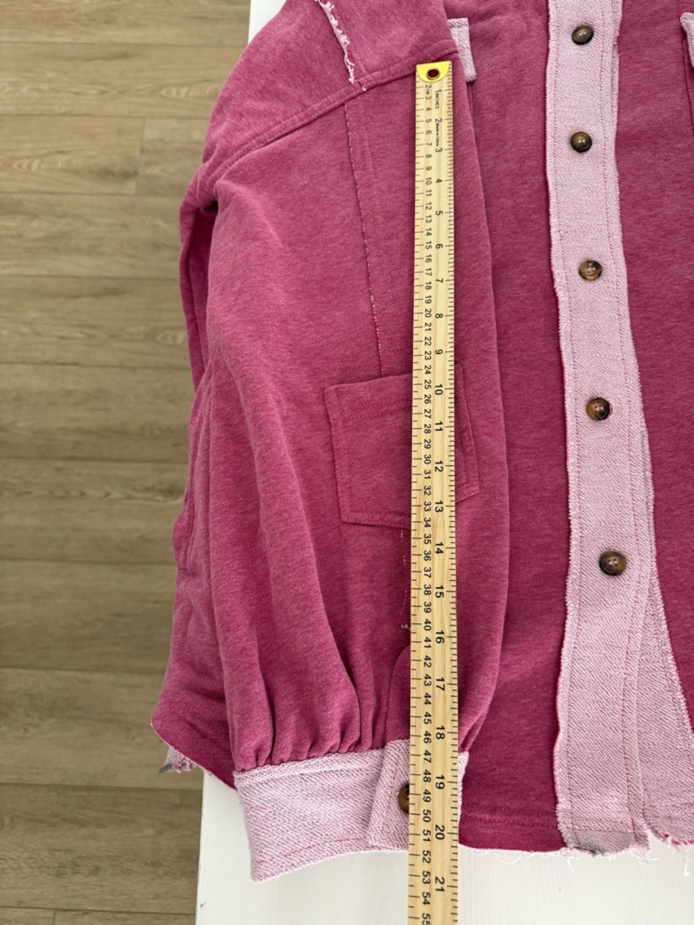 POL Pink French Terry Shacket Raw Hem Button Up Jacket Size Large - Picture 6 of 6